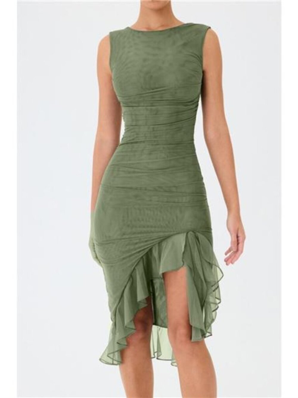 Ruffled Hem Round Neck Sleeveless Dress